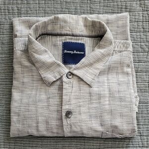 Tommy Bahama Blue Strips and white, Plaid Button-Down Shirt with Navy Trim